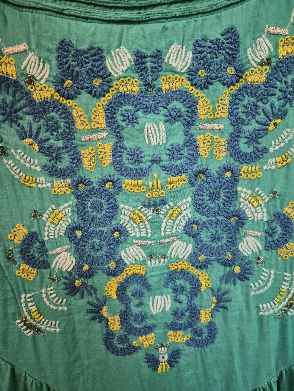 Turquoise Embroidered V-Neck Top - Picture 4 of 4